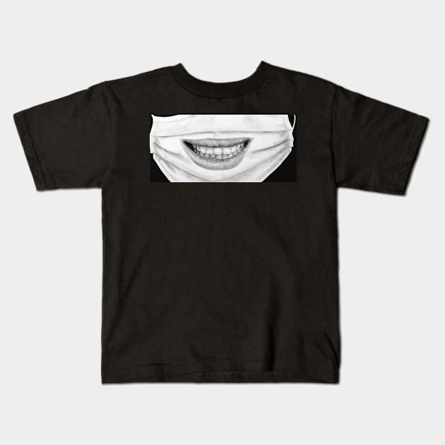 chilling smirk mask covid drawing hyperrealism Kids T-Shirt by maoudraw